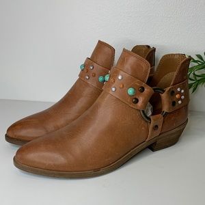 Frye Ray Harness women’s brown leather low ankle boots with gemstones Sz 6.5